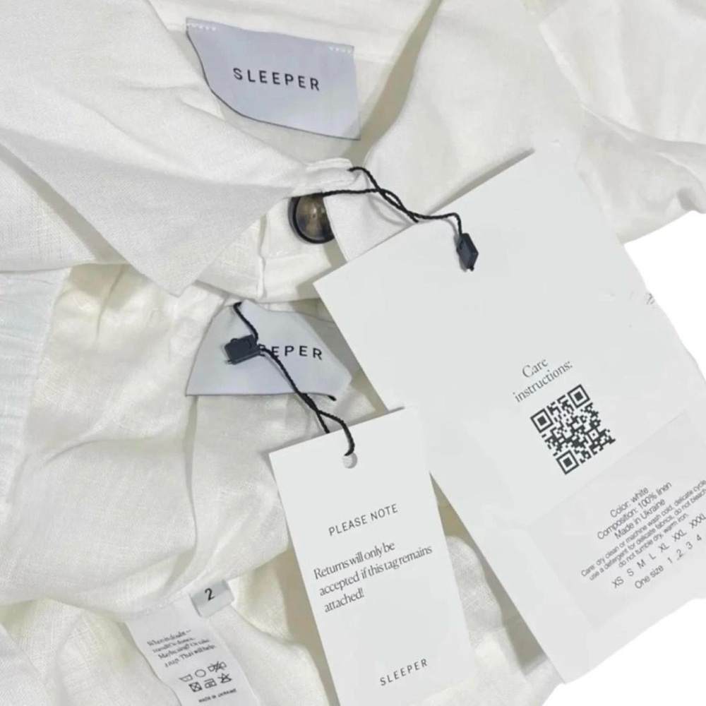 SLEEPER Linen Pajama Set With Shorts, White, XS/S - Picture 14 of 14